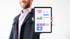 Front View Of Businessman Holding Tablet Psd