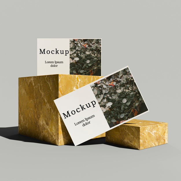 Front View Of Card With Marble Boxes Psd