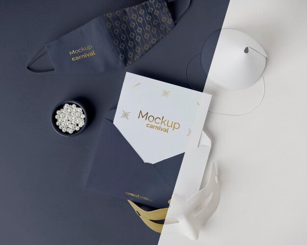 Front View Of Carnival Invitation With Envelope And Beads Psd