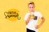 Front View Of Child Drinking Juice And Posing Psd