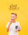 Front View Of Child Eating A Donut Psd
