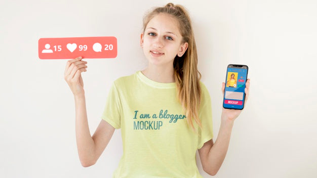 Front View Of Child Vlogger With Smartphone Psd