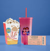 Front View Of Cinema Cup With Straw And Popcorn Psd