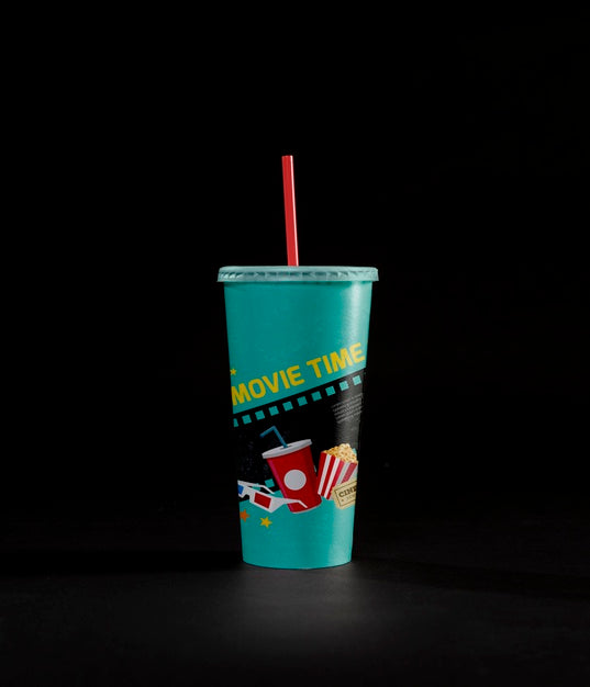 Front View Of Cinema Cup With Straw Psd