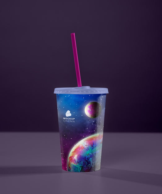 Front View Of Cinema Cup With Straw Psd
