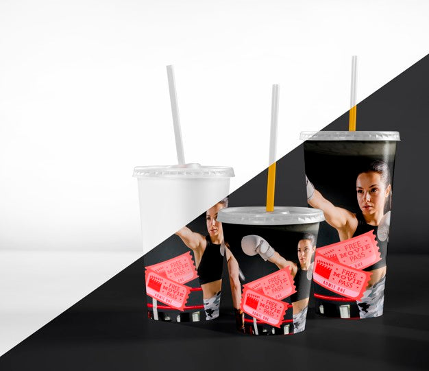 Front View Of Cinema Cups With Straws Psd