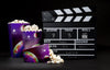 Front View Of Cinema Popcorn Cups With Clapperboard Psd