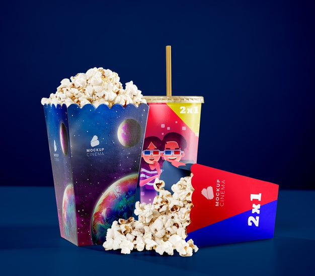 Front View Of Cinema Popcorn In Cups Psd