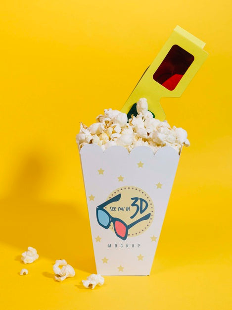 Front View Of Cinema Popcorn With Glasses Psd