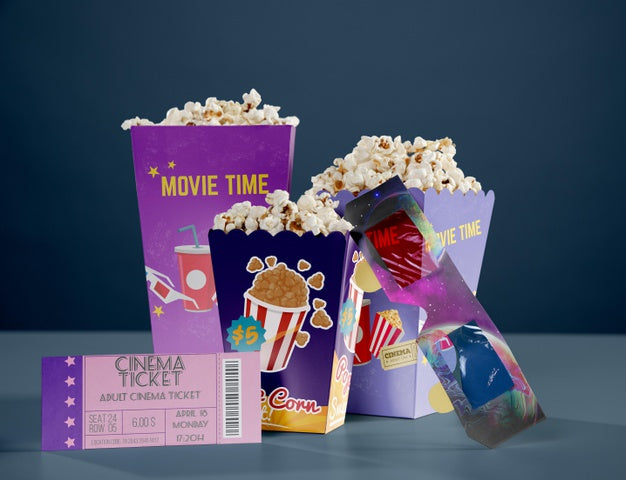 Front View Of Cinema Popcorn With Threedimensional Glasses Psd
