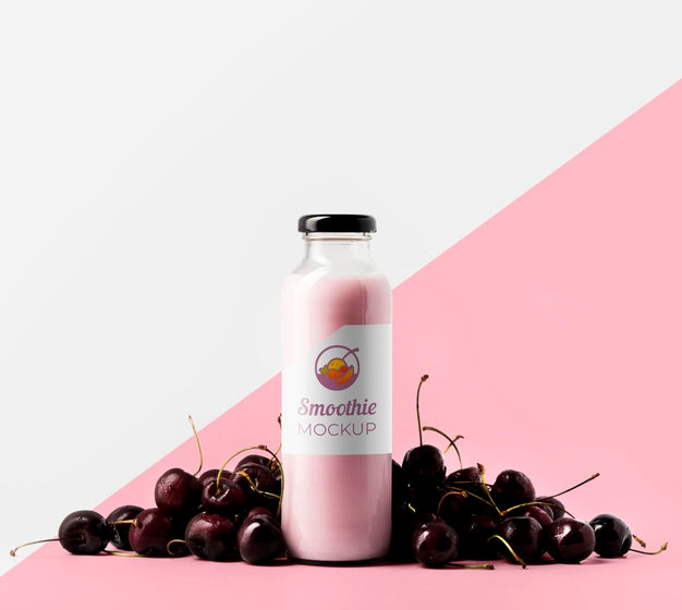 Front View Of Clear Cherry Juice Bottle Psd