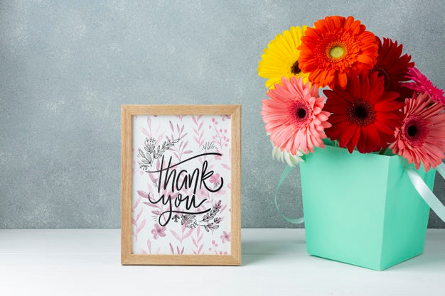 Front View Of Colorful Flowers With Frame Psd