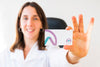 Front View Of Defocused Businesswoman Holding Business Card Psd