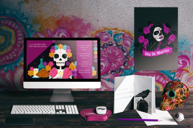 Front View Of Dia De Muertos Concept Mock-Up Psd
