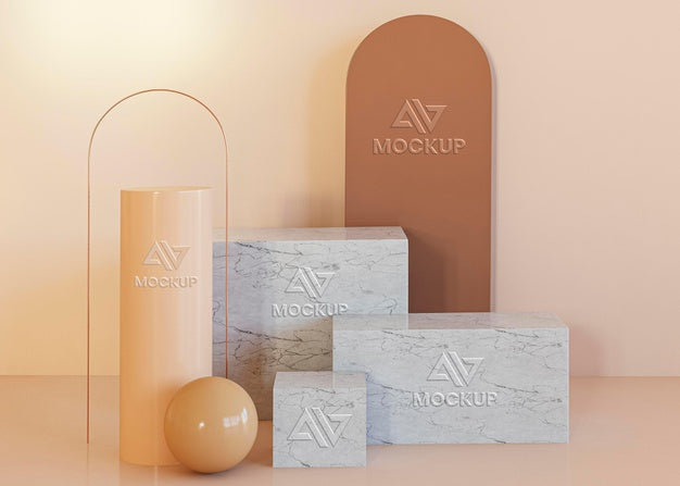 Front View Of Different-Shaped Podiums Mock-Up Psd