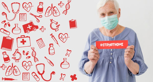 Front View Of Elder Woman With Medical Mask Psd