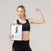 Front View Of  Fitness Woman Holding Notepad And Showing Bicep Psd