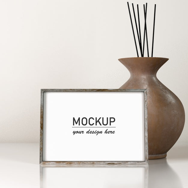 Front View Of Frame Decor With Vase Psd
