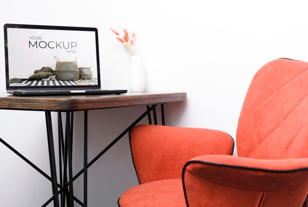 Front View Of Frame Mock-Up And Laptop For Interior Decoration Psd