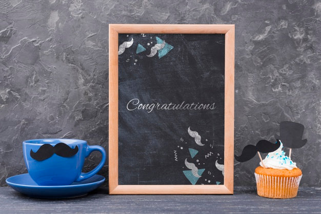 Front View Of Frame With Coffee And Cupcake For Fathers Day Psd