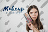 Front View Of Girl With Make-Up Palette Psd