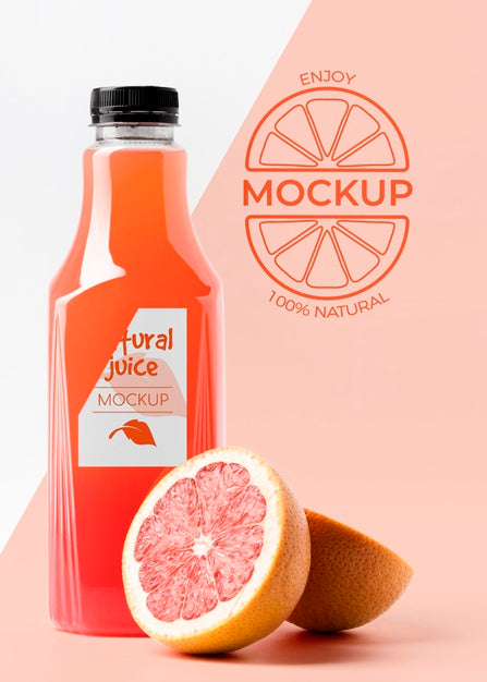 Front View Of Grapefruit Juice Glass Bottle With Cap Psd