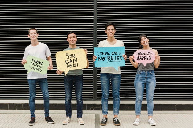 Front View Of Group Of Smiley Friends Psd