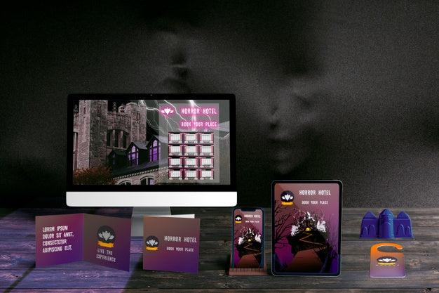 Front View Of Halloween Concept On Wooden Table Psd