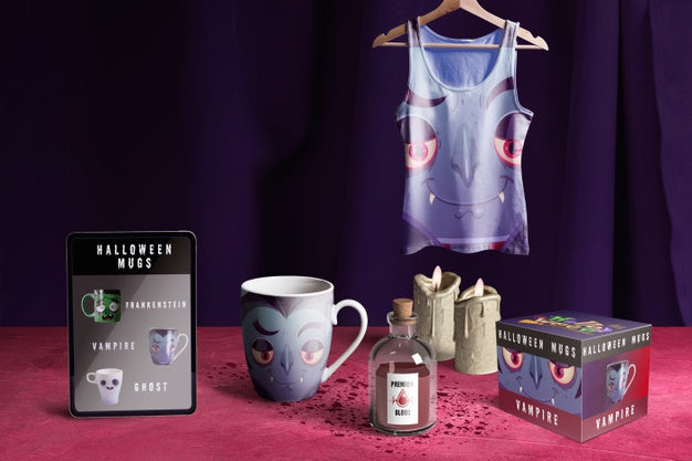 Front View Of Halloween Dracula Scene Creator Psd