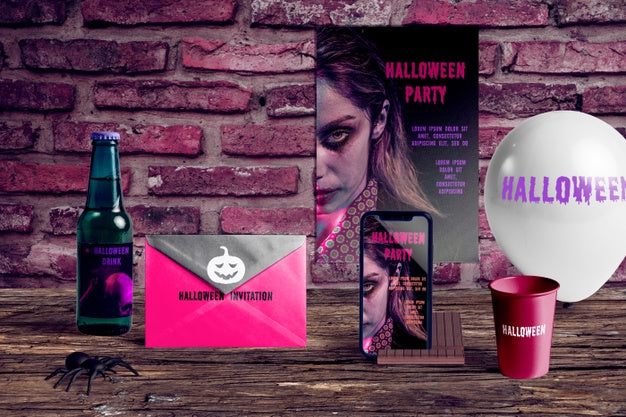 Front View Of Halloween Scene Creator Psd