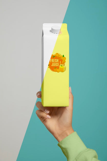 Front View Of Hand Held Juice Carton Psd