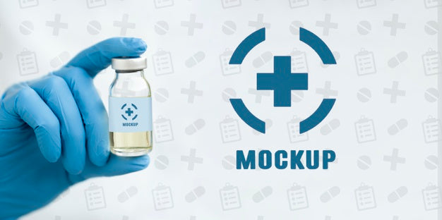 Front View Of Hand With Surgical Glove Holding Vaccine Psd