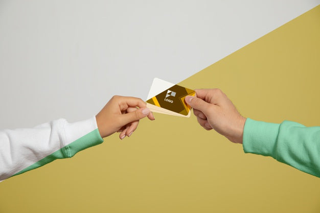Front View Of Hands Holding Business Cards Psd