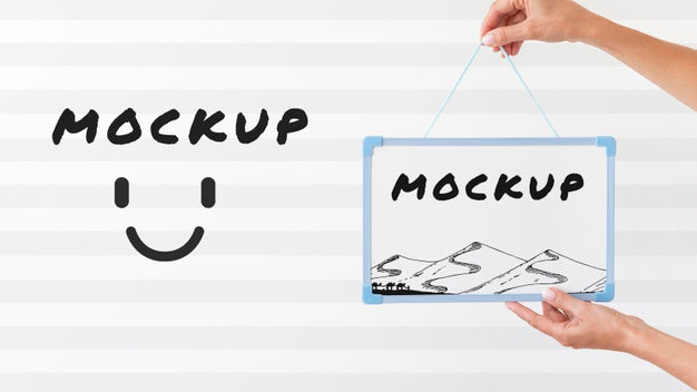 Front View Of Hands Holding Mock-Up Whiteboard Psd