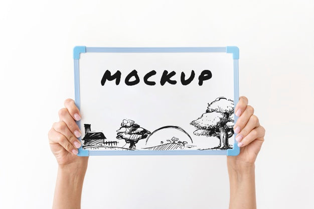 Front View Of Hands Holding Up Whiteboard Psd