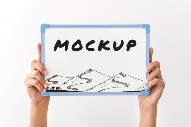 Front View Of Hands Holding Up Whiteboard Psd