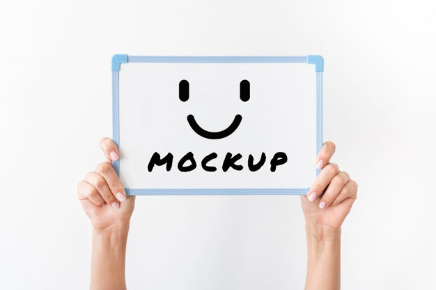 Front View Of Hands Holding Whiteboard Psd