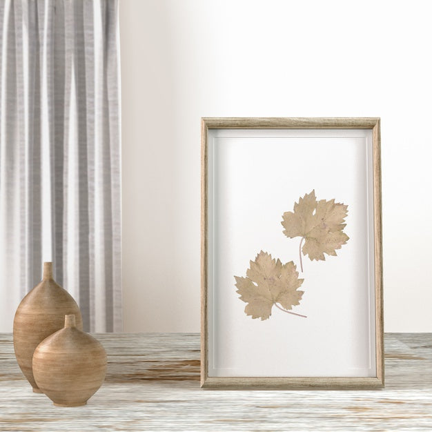 Front View Of House Decor With Frame And Curtains Psd