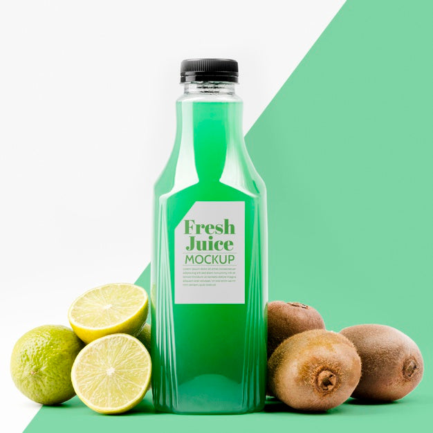 Front View Of Lemon And Kiwi Juice Bottle Psd