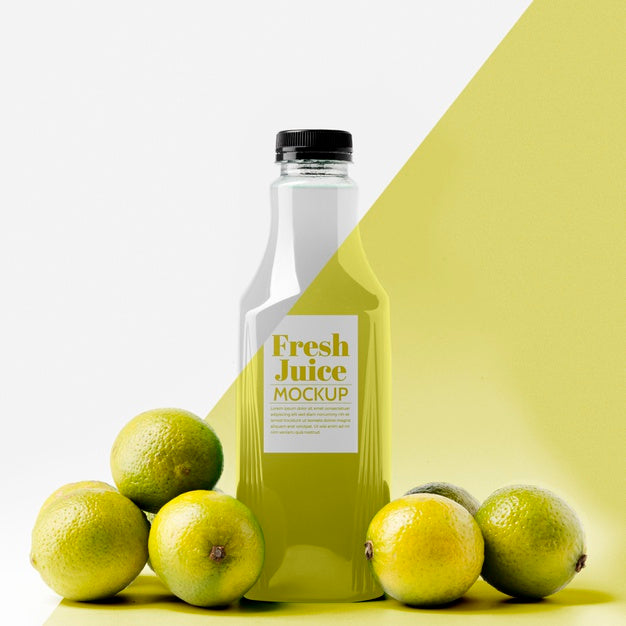 Front View Of Lemon Juice Bottle With Cap Psd