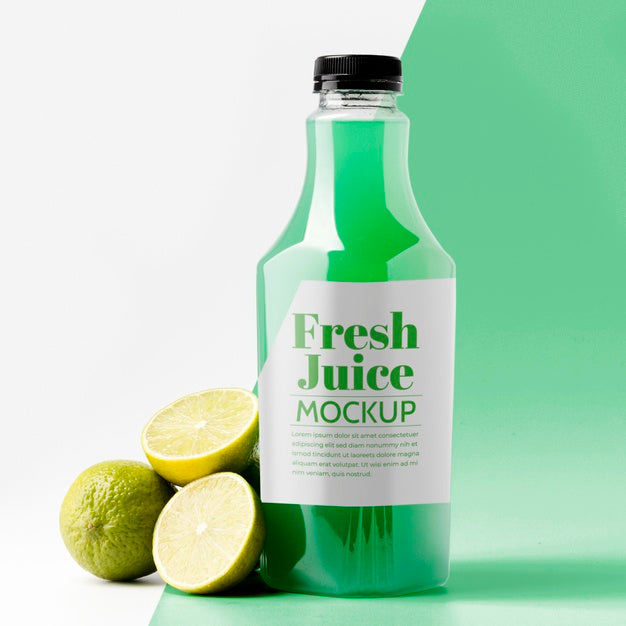 Front View Of Lemon Juice Glass Bottle With Cap Psd