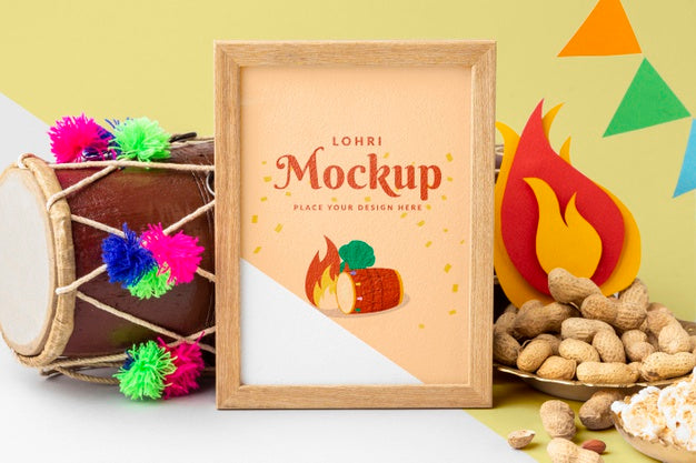 Front View Of Lohri Concept Mock-Up Psd