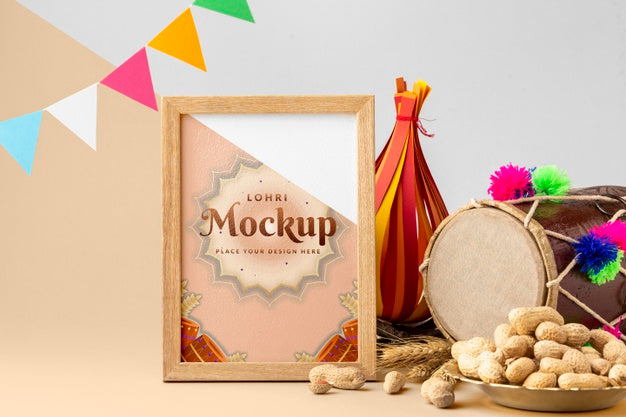 Front View Of Lohri Concept Mock-Up Psd