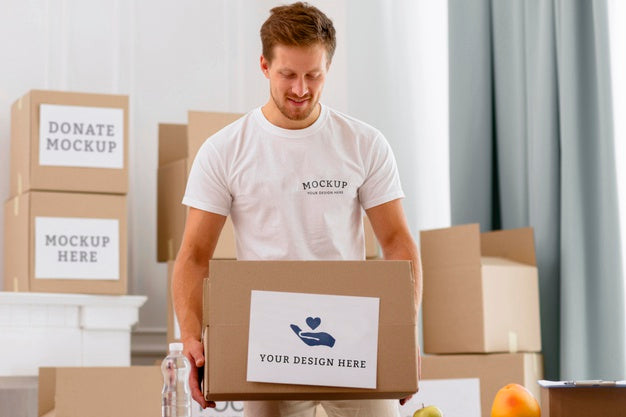 Front View Of Male Volunteer Holding Donation Box Psd