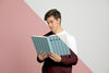 Front View Of Man Reading Book Psd