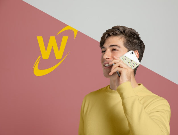 Front View Of Man Talking On Smartphone Psd