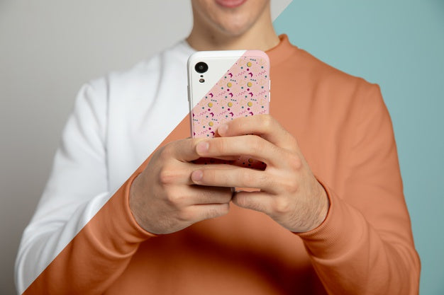 Front View Of Man Using A Smartphone Psd