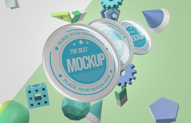 Front View Of Mock-Up Merchandise With Bunch Of Insignia Psd