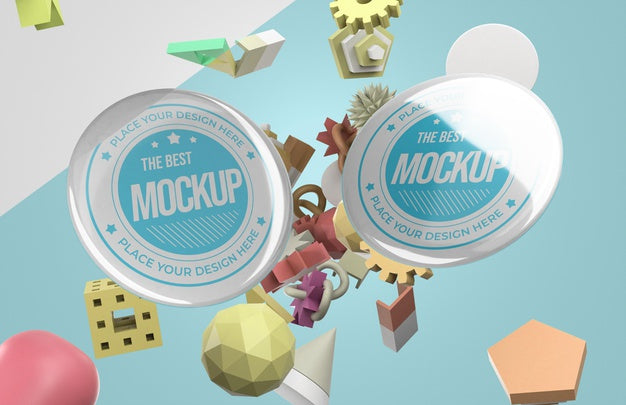 Front View Of Mock-Up Merchandise With Bunch Of Insignia Psd