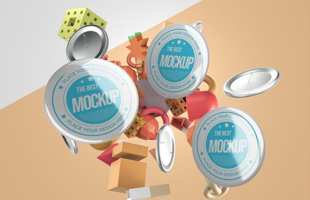 Front View Of Mock-Up Merchandise With Bunch Of Insignia Psd